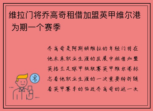 维拉门将乔高奇租借加盟英甲维尔港 为期一个赛季